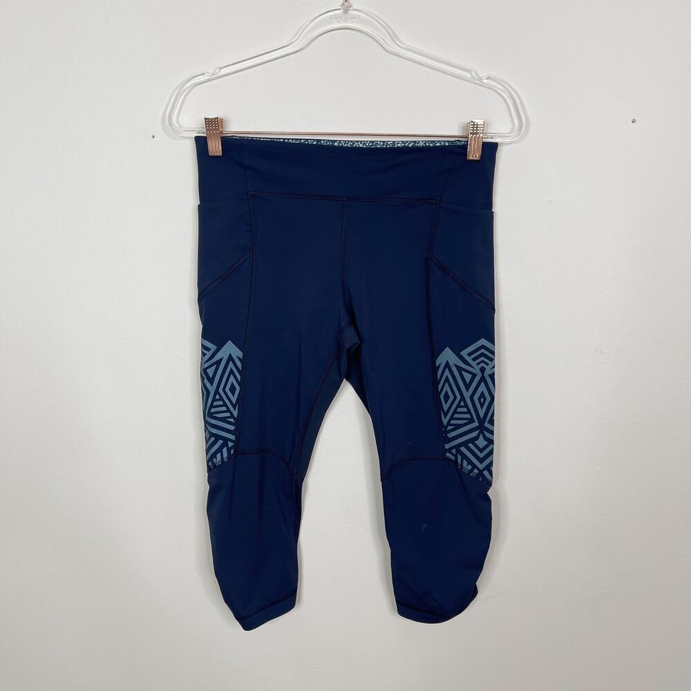 Lululemon Stash It Crop Inkwell Blue Womens 8 Luxtreme Leggings Mesh Reflective